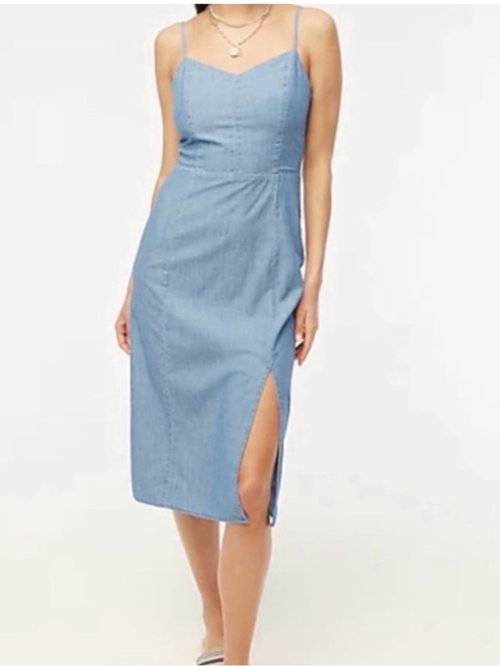 J. Crew Light Blue Denim-Style Spaghetti Strap Midi Dress